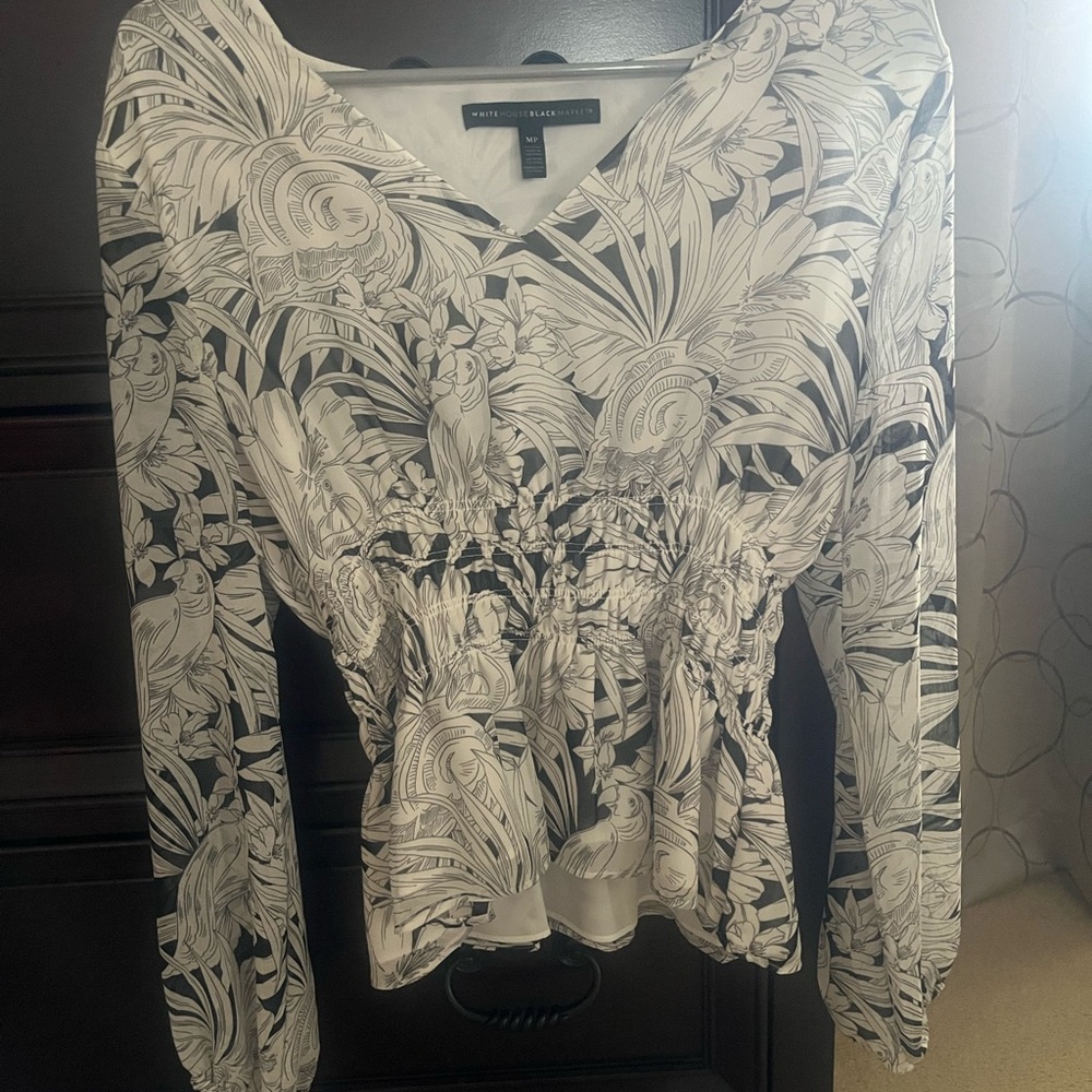 White House Black Market Black and White Floral Blouse